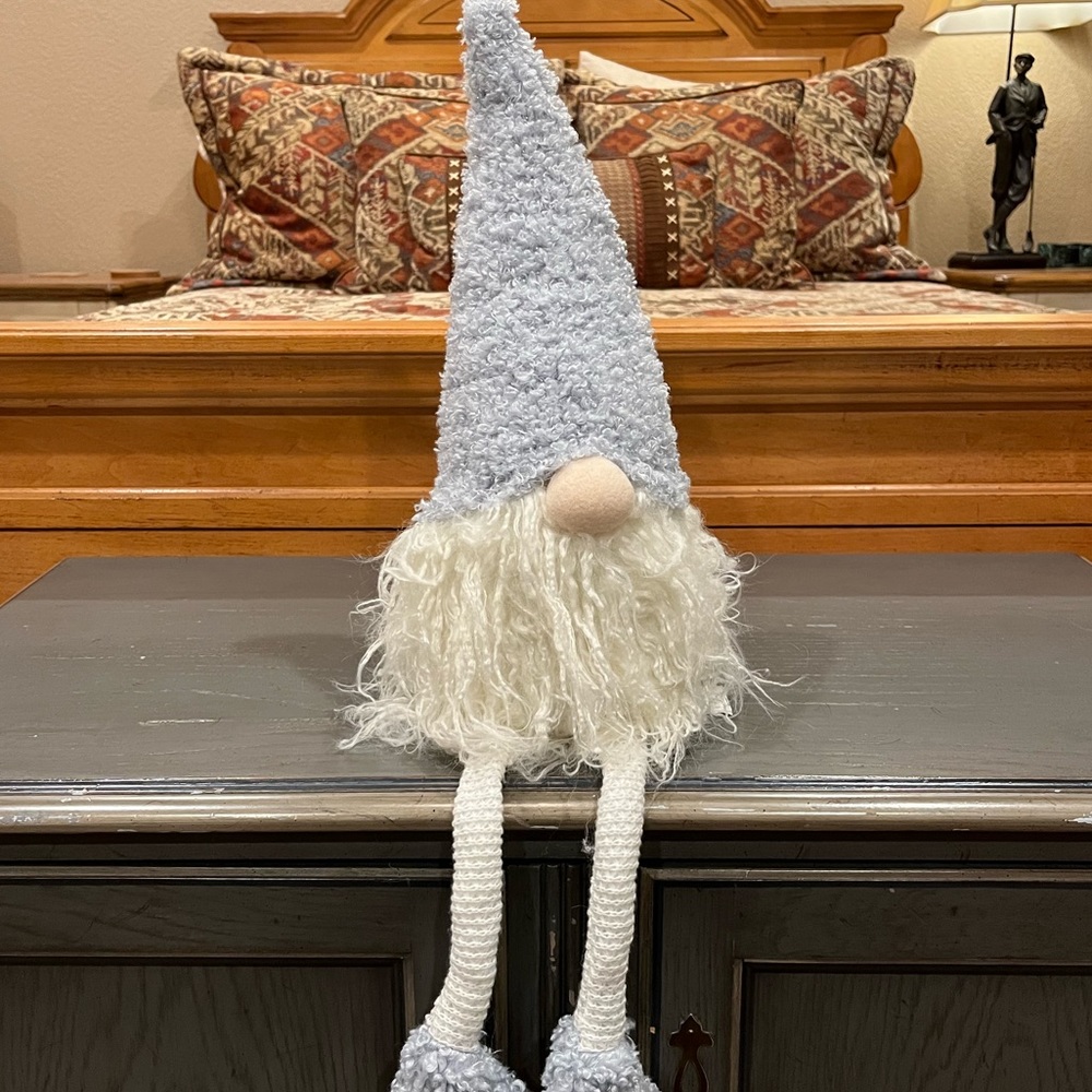 Large Dangle Plush White & Gray Fuzzy Christmas Gnome